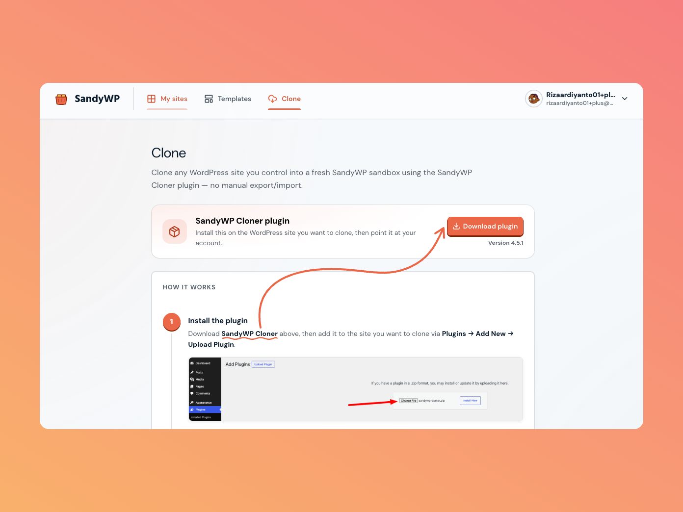 The Clone page / import flow