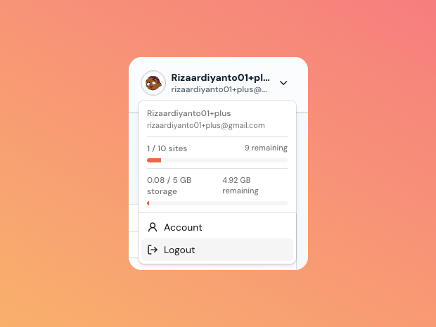 The account menu showing active sandbox count and storage with remaining allowance